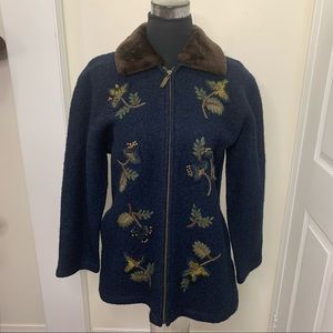 Haggar Timeless Wool RareUnique Cottage EmbroideryDetailing with Pockets Jacket